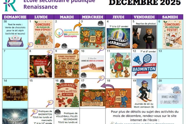 calendrier décembre 2025